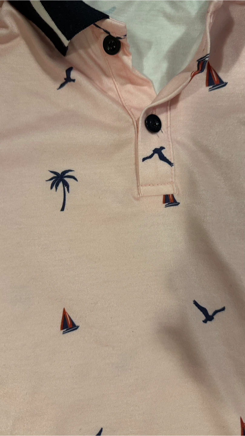 Pink Polo Shirt with Sailboat and Palm Tree Print - photo 2