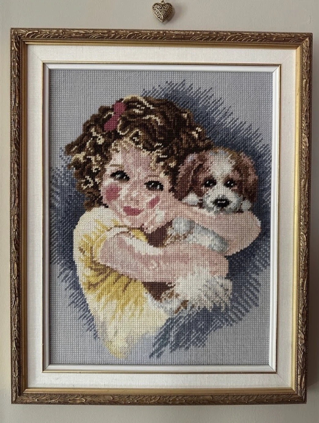 1990s VTG Custom Framed Cross Stitch Decor⁠