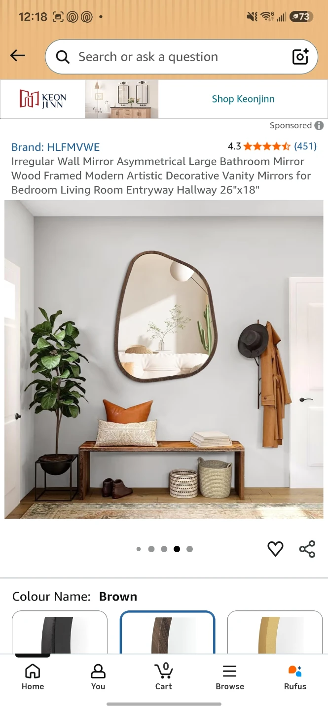Irregular Wood Framed Wall Mirror
