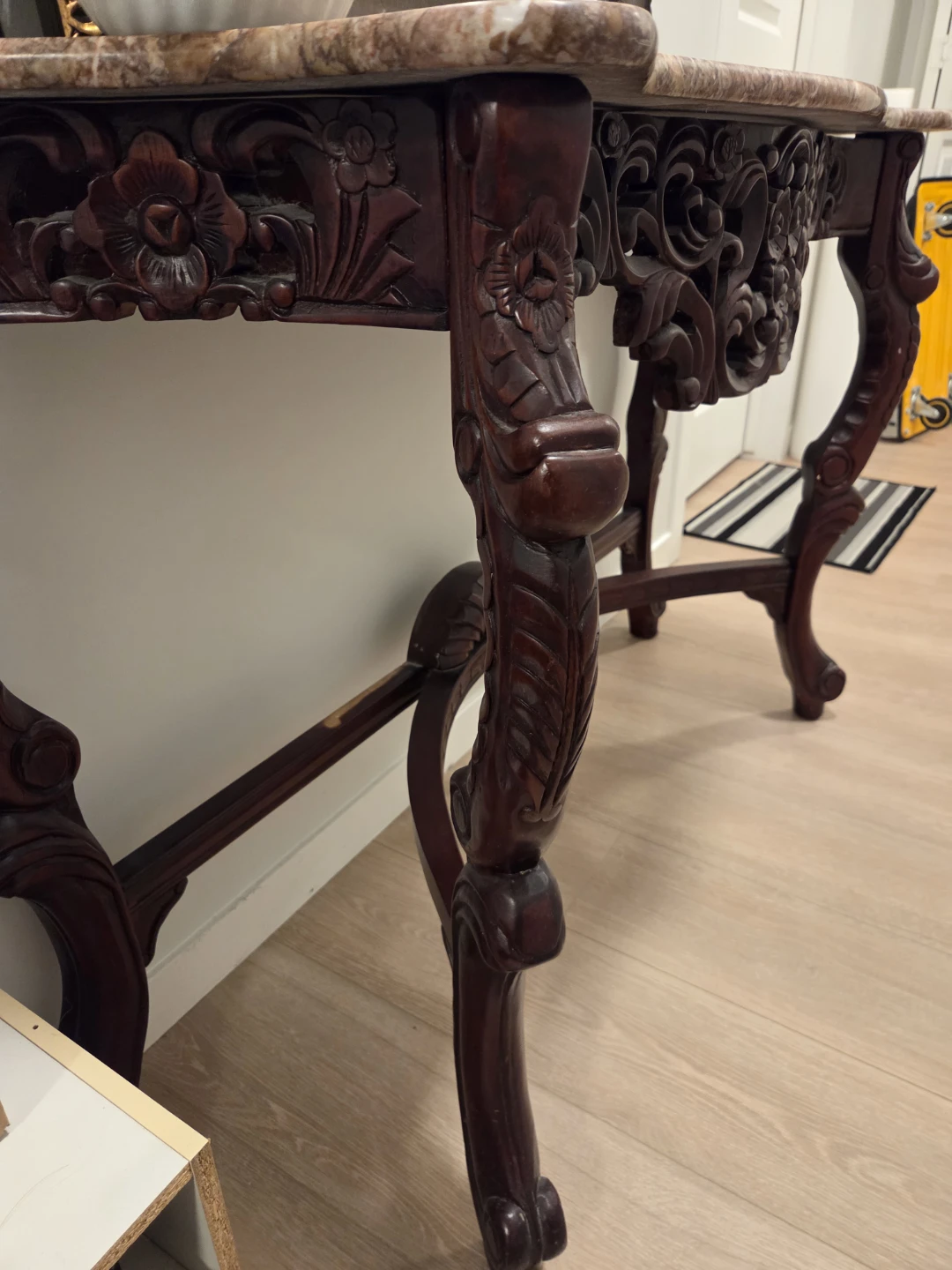 Vintage Carved Wood Console Table with Marble Top - photo 2
