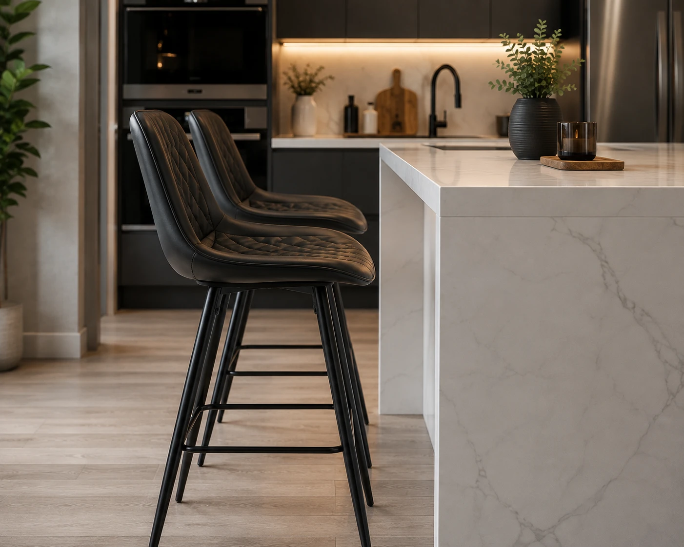 Brand new Set of 2 Black Faux Leather Bar Stools - photo 4