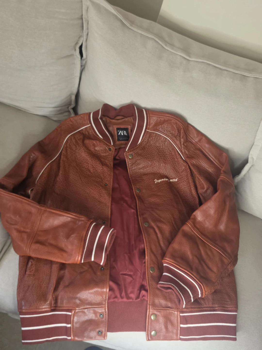 ZARA Brown Leather Varsity Jacket "Legendary Mood" - photo 4