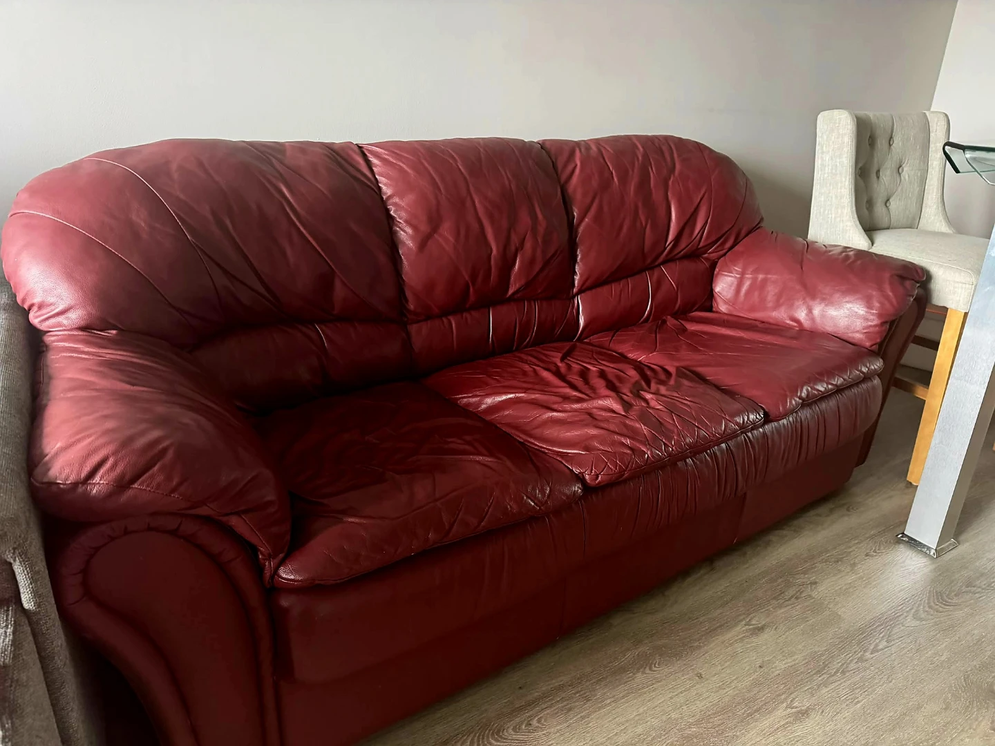 Red Leather 3-Seater Sofa - photo 2