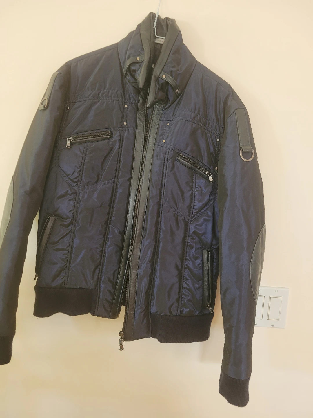 Evapel Italia Navy Blue Padded Leather Trim Jacket