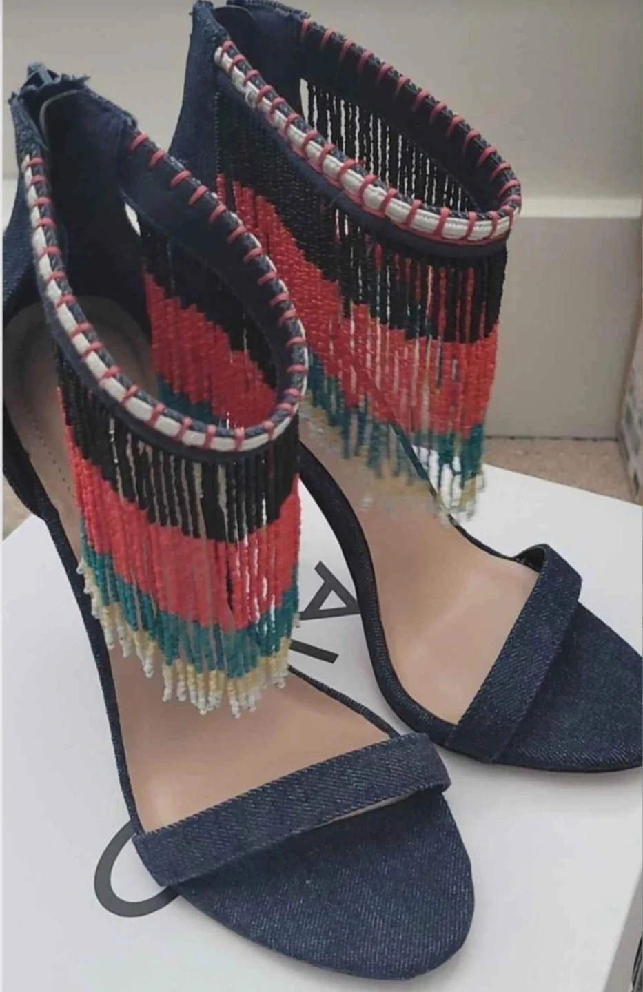 Brand New Denim Tassel Heels – Size 6 - photo 3