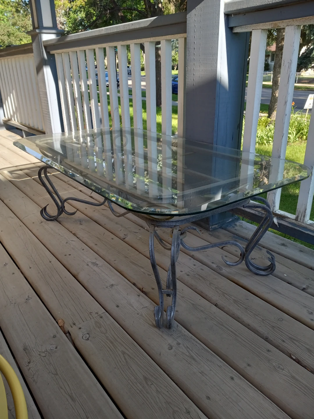 Glass Coffee Table with Ornate Metal Base