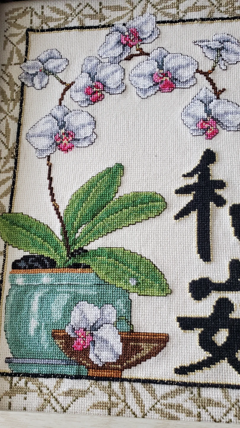 Harmony orchids 1 of a kind with stitched border wood frame - photo 3