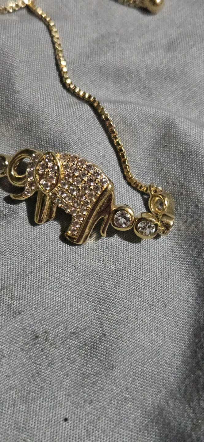Gold Tone Elephant Charm Bolo Bracelet