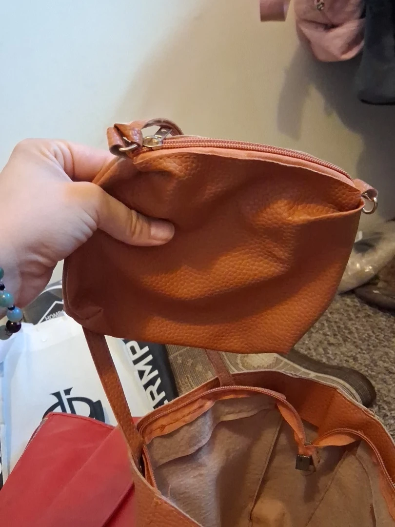 Orange Faux Leather Tote Bag with Matching Pouch - photo 2
