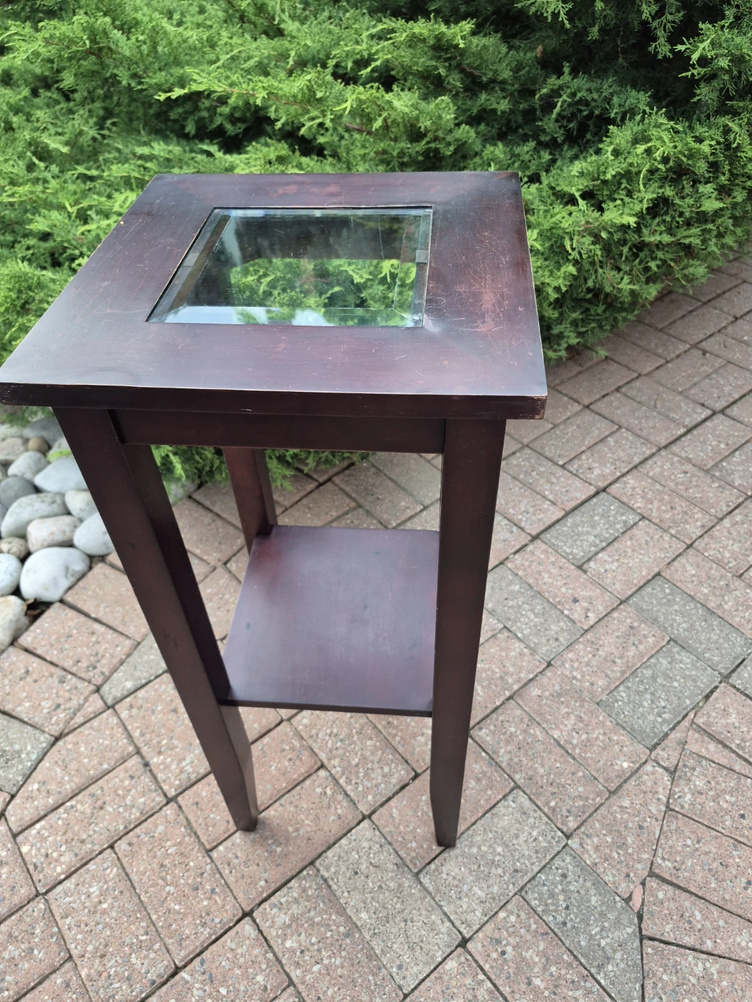 Dark Wood Accent Table with Glass Top