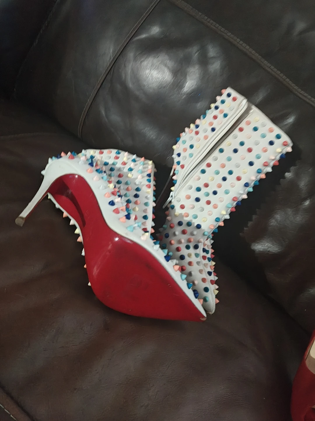 Christian Louboutin White Spiked Ankle Boots