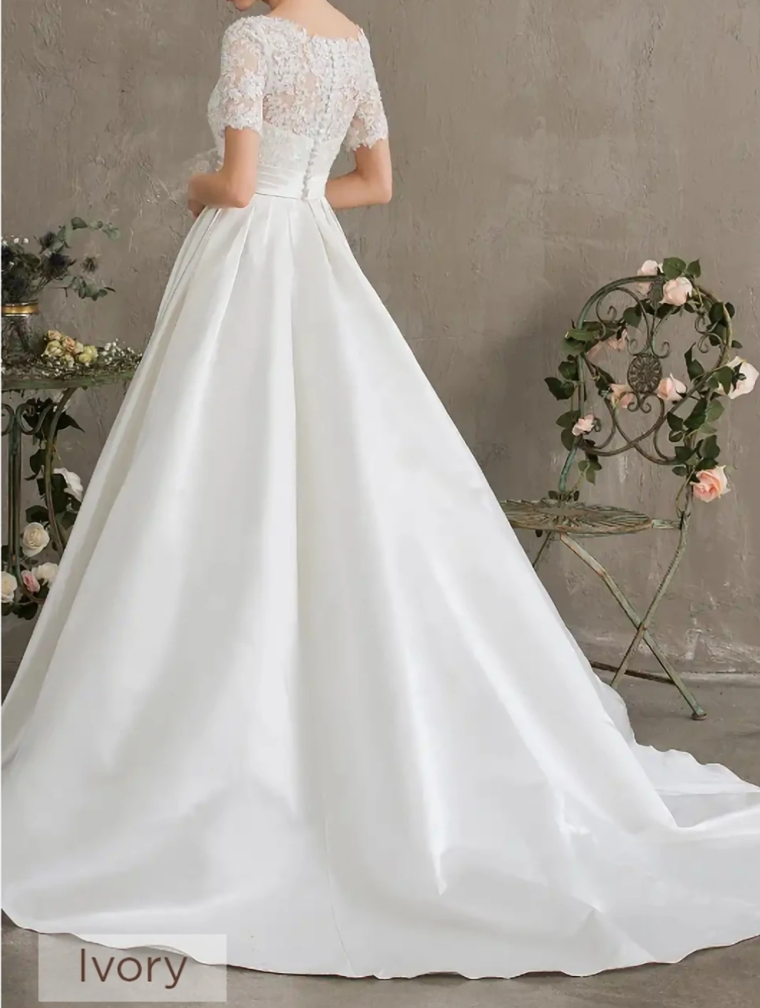 Ivory Wedding Dress with Lace Top and Satin Skirt - photo 3