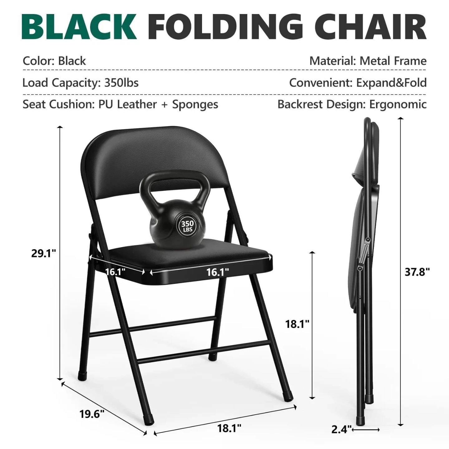 Black Folding Chairs - 4 Pack - photo 3