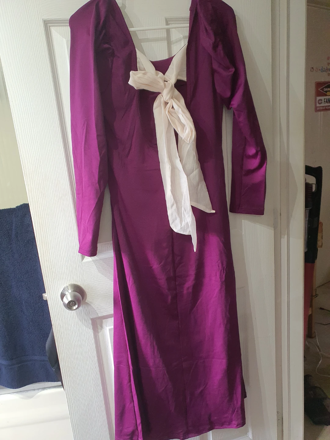 Purple Puff Sleeve Dress with Bow Detail - photo 2
