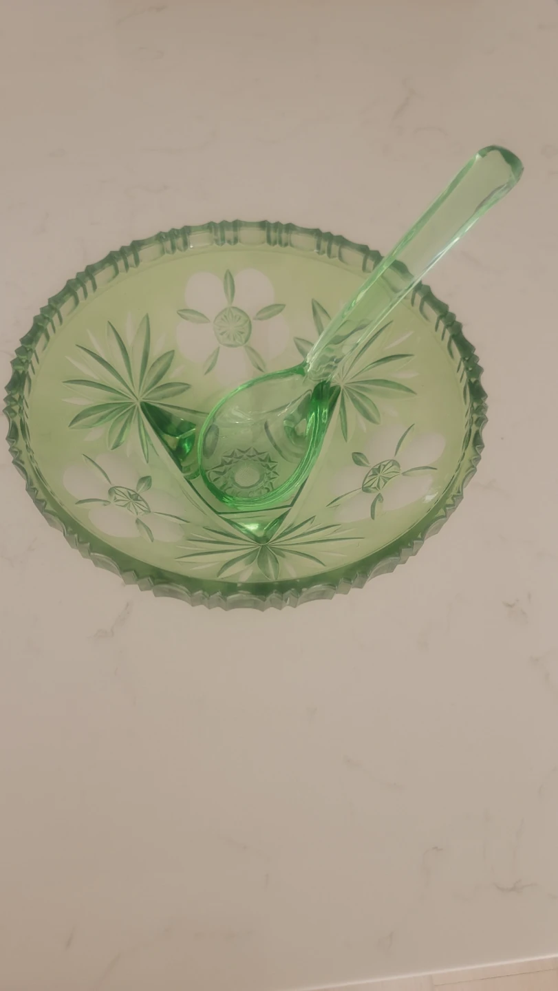 Green Glass Candy Dish with Spoon - photo 2