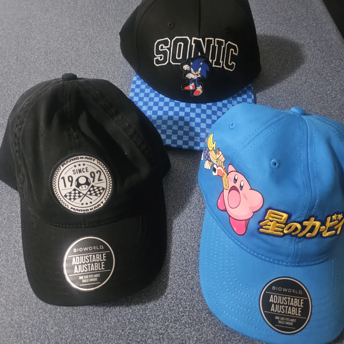 Bioworld Mario Kart Sonic & Kirby Adjustable Hats (3-Pack)