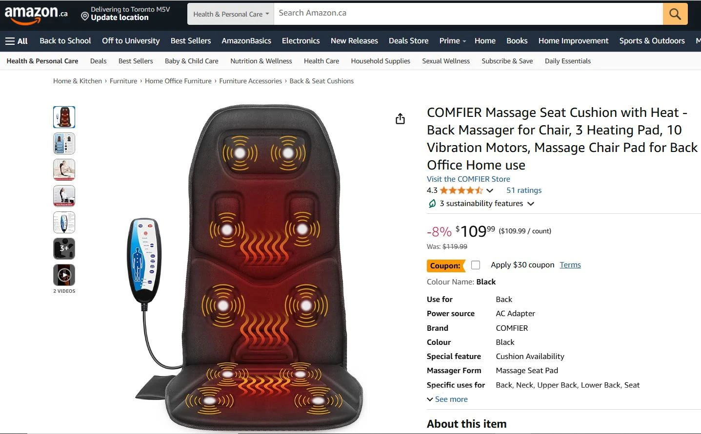 COMFIER Back Massager with Heat and Vibration – Brand New