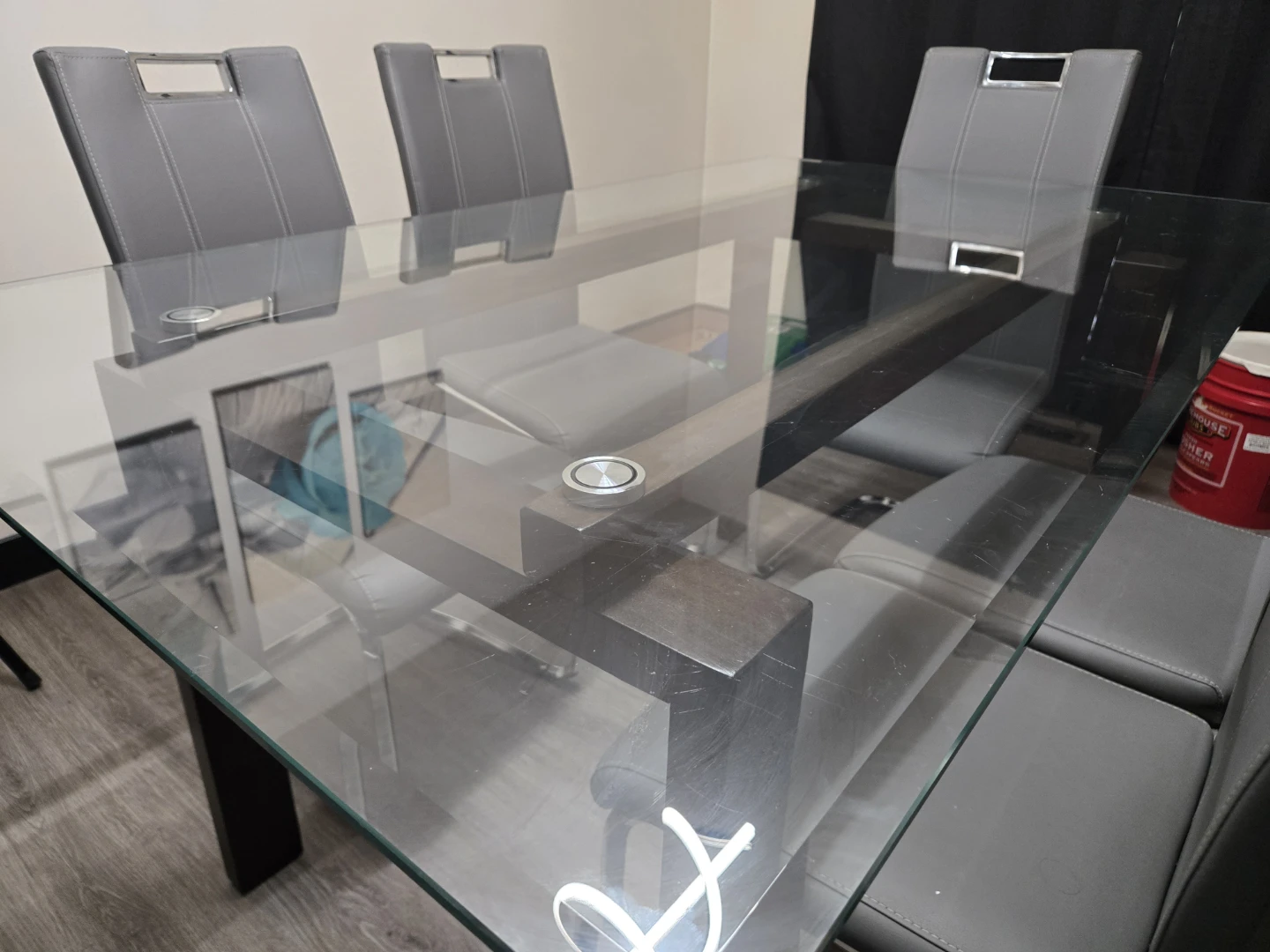 Glass Top Dining Table with 6 Grey Chairs - photo 3