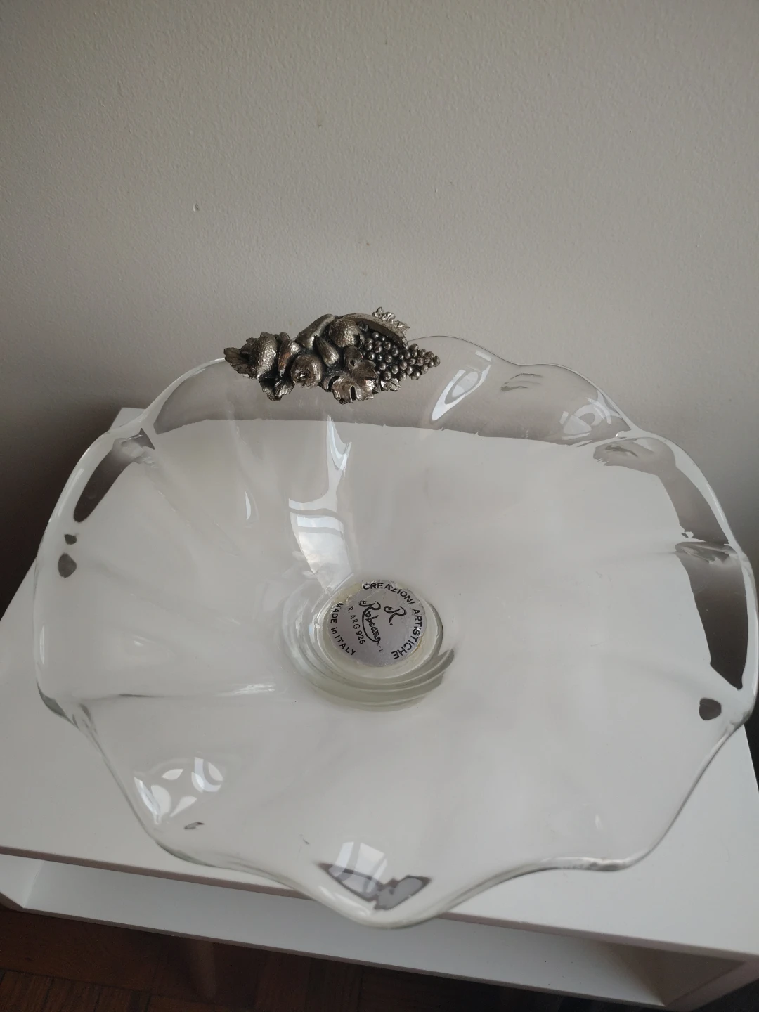 RCR Crystal Artistiche Glass Bowl with Silver Grapes