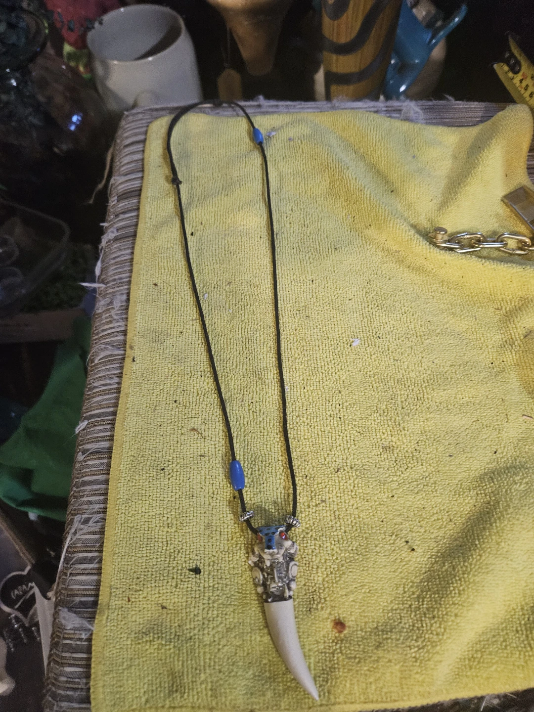 Tooth Pendant Necklace with Blue Bead - photo 3