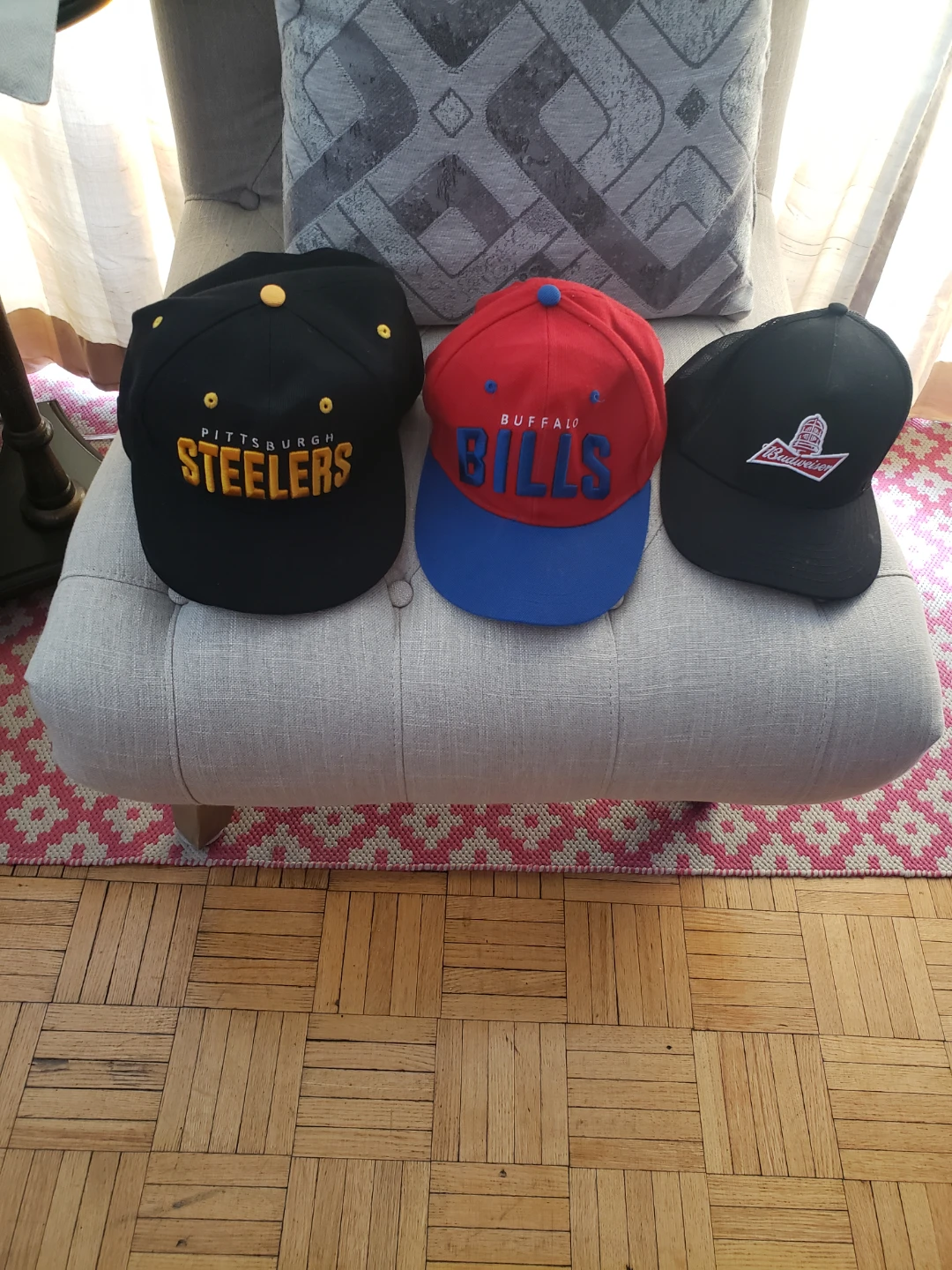 Bundle of 3 Baseball Caps - Steelers, Bills, Budweiser