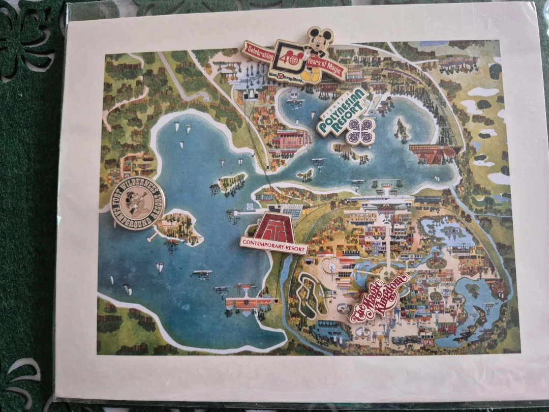 Vintage Disney Parks Map & Pins Set
