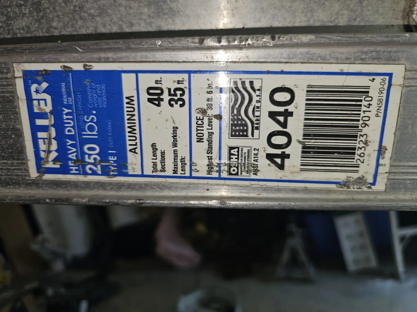 Keller Heavy Duty 40ft Aluminum Extension Ladder