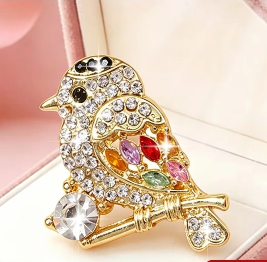 Sparkly multicolored crystals Bird Brooch Pin