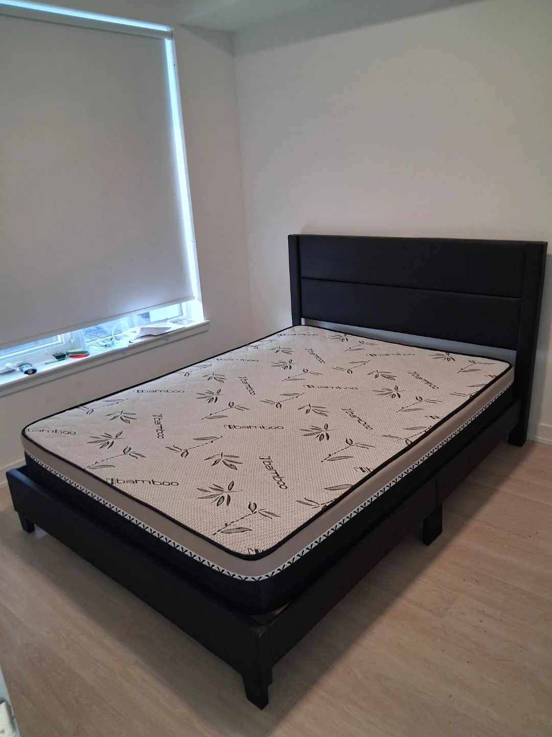 Modern Black Platform Bed Frame with Queen Bamboo Mattress - photo 2
