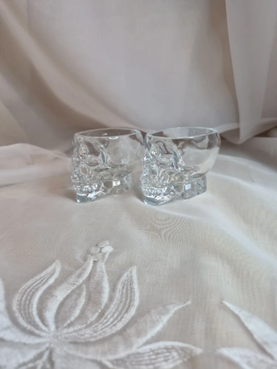 Pair of Glass 2 oz Skull Vodka Shot Glasses