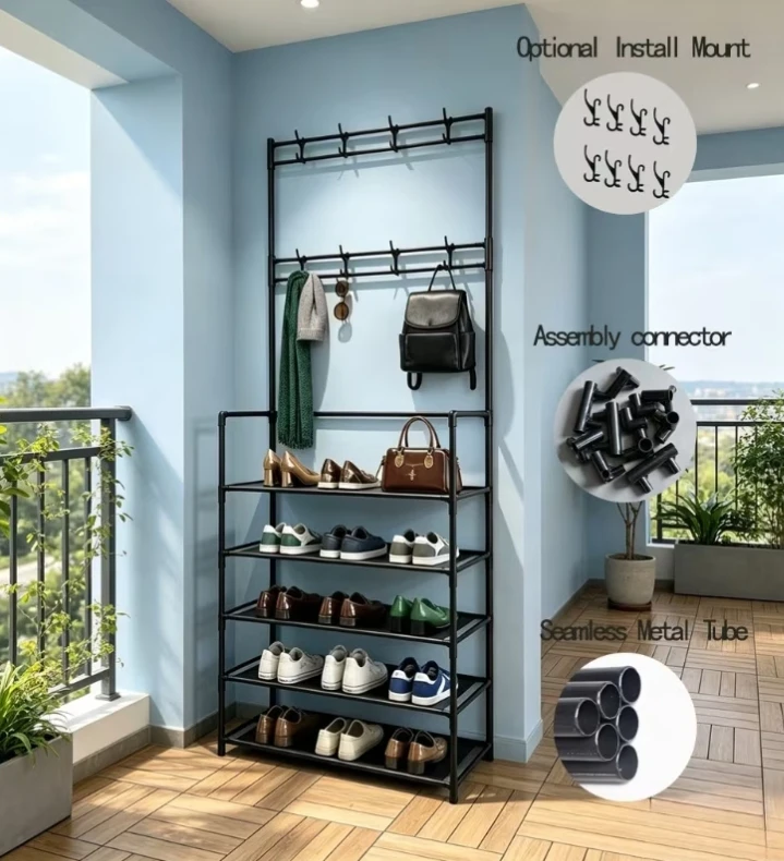 (BRAND NEW) 5-Tier Shoe Rack and Coat Hanger White - photo 2
