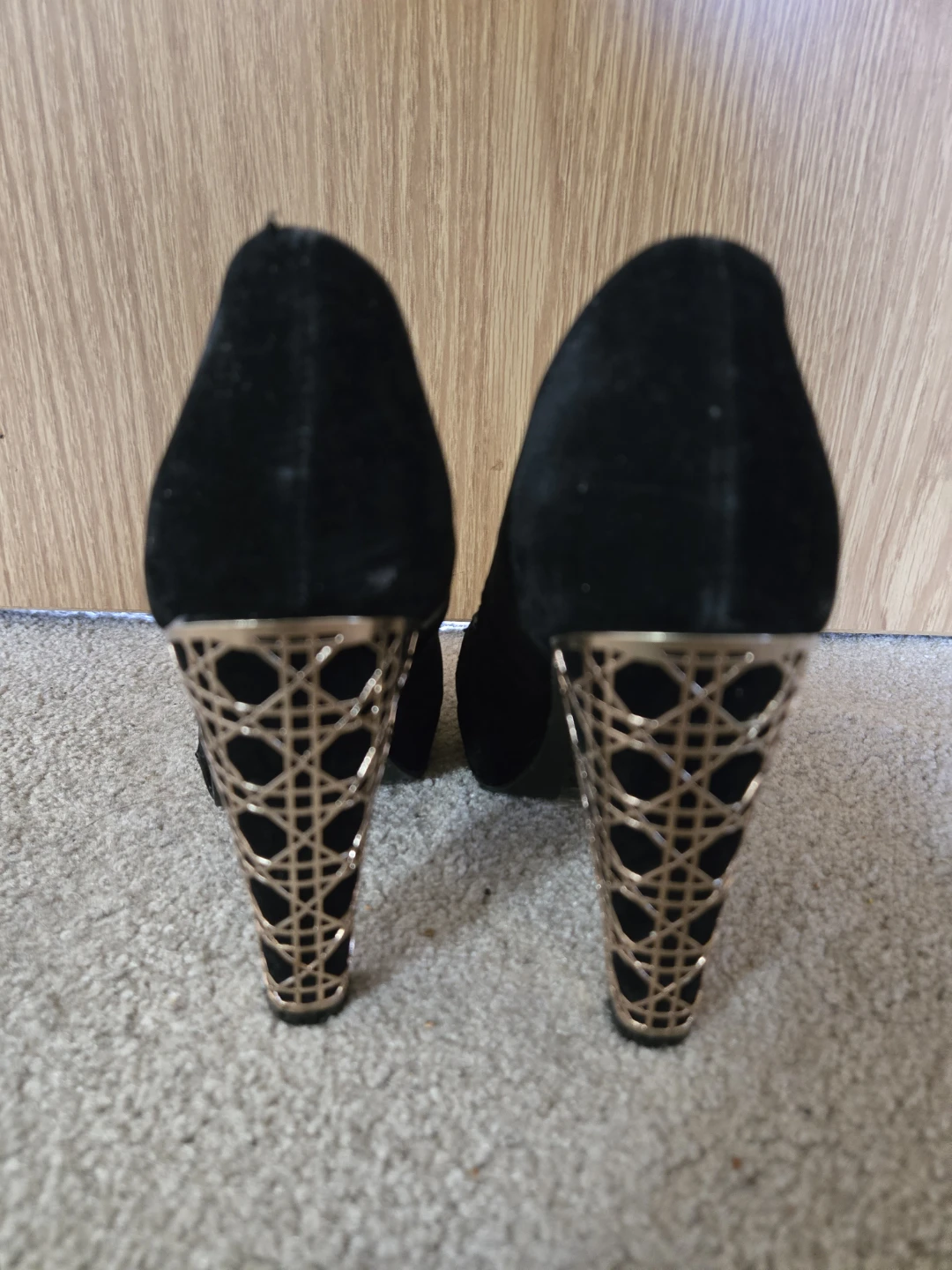 H&M Black Velvet Heels with Gold Cage Detail - photo 3