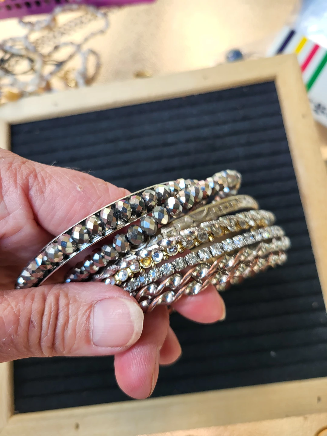 Set of 7 Mixed Metal and Rhinestone Bangles - photo 3