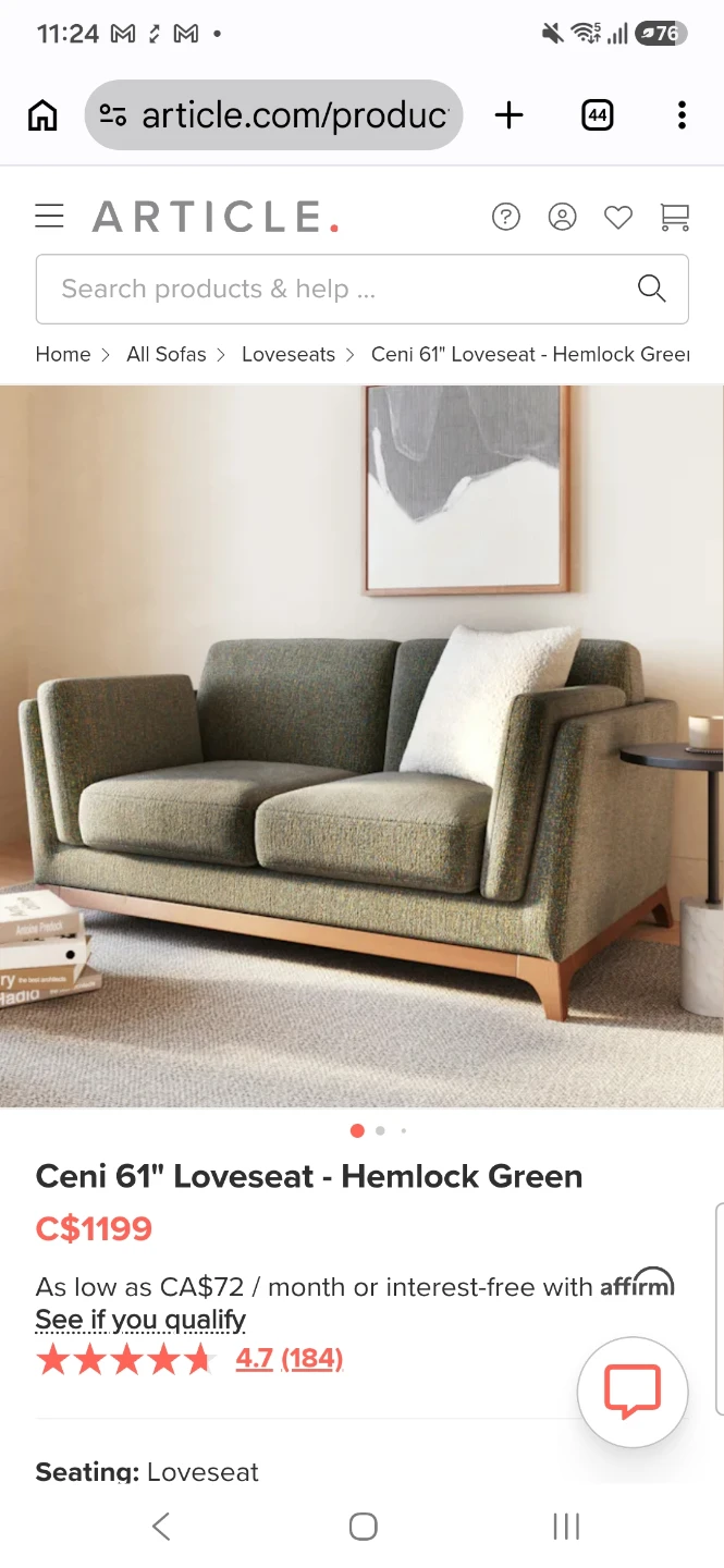 Article Green Loveseat 61" - photo 3