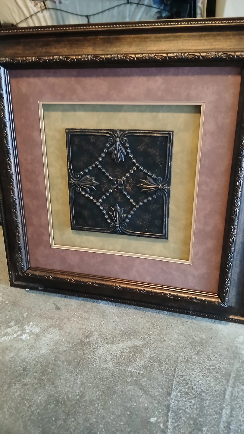framed metal tile wall art piece
