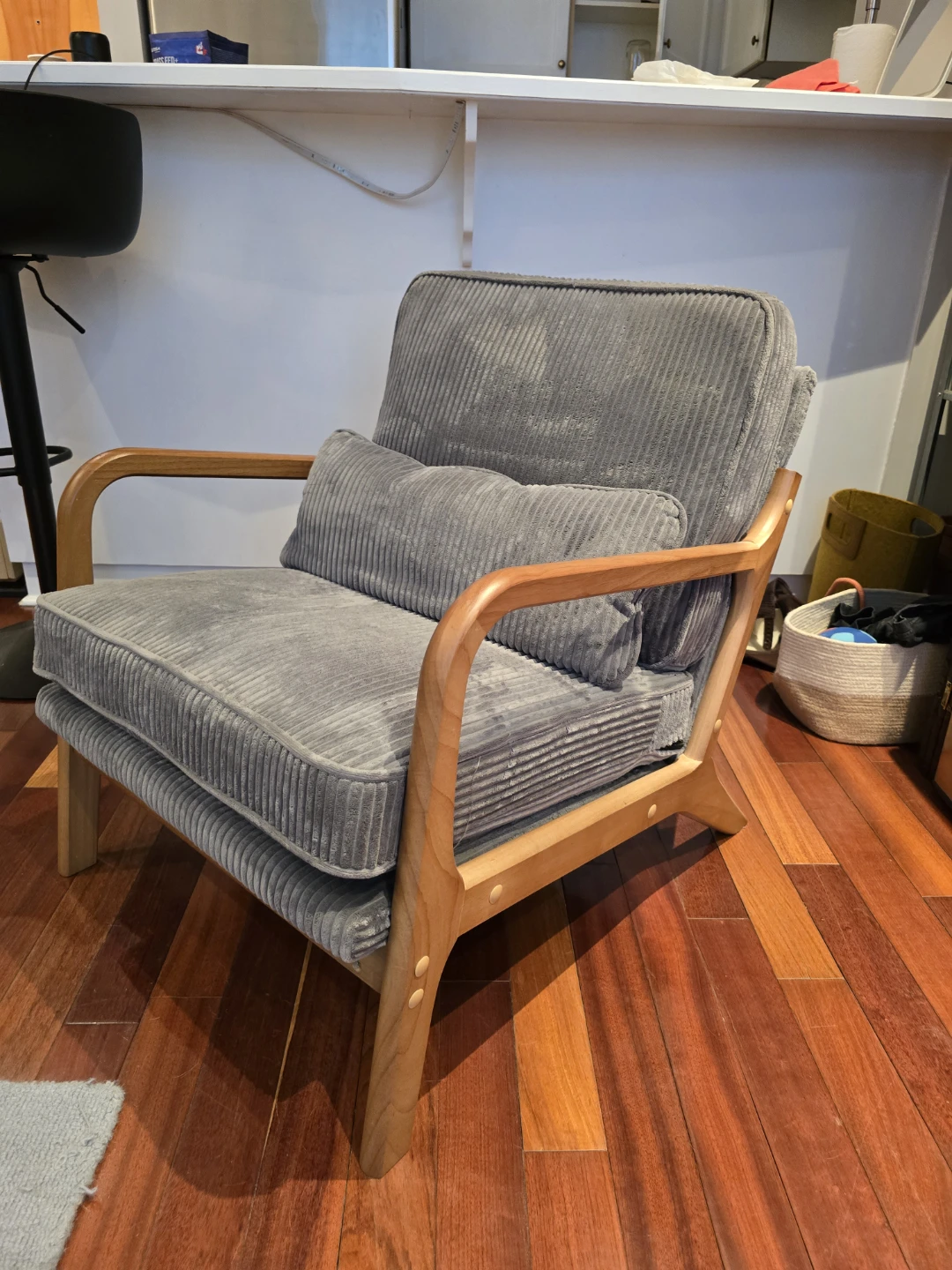 Solid Wood Accent Chair- Grey Corduroy Apolstrey