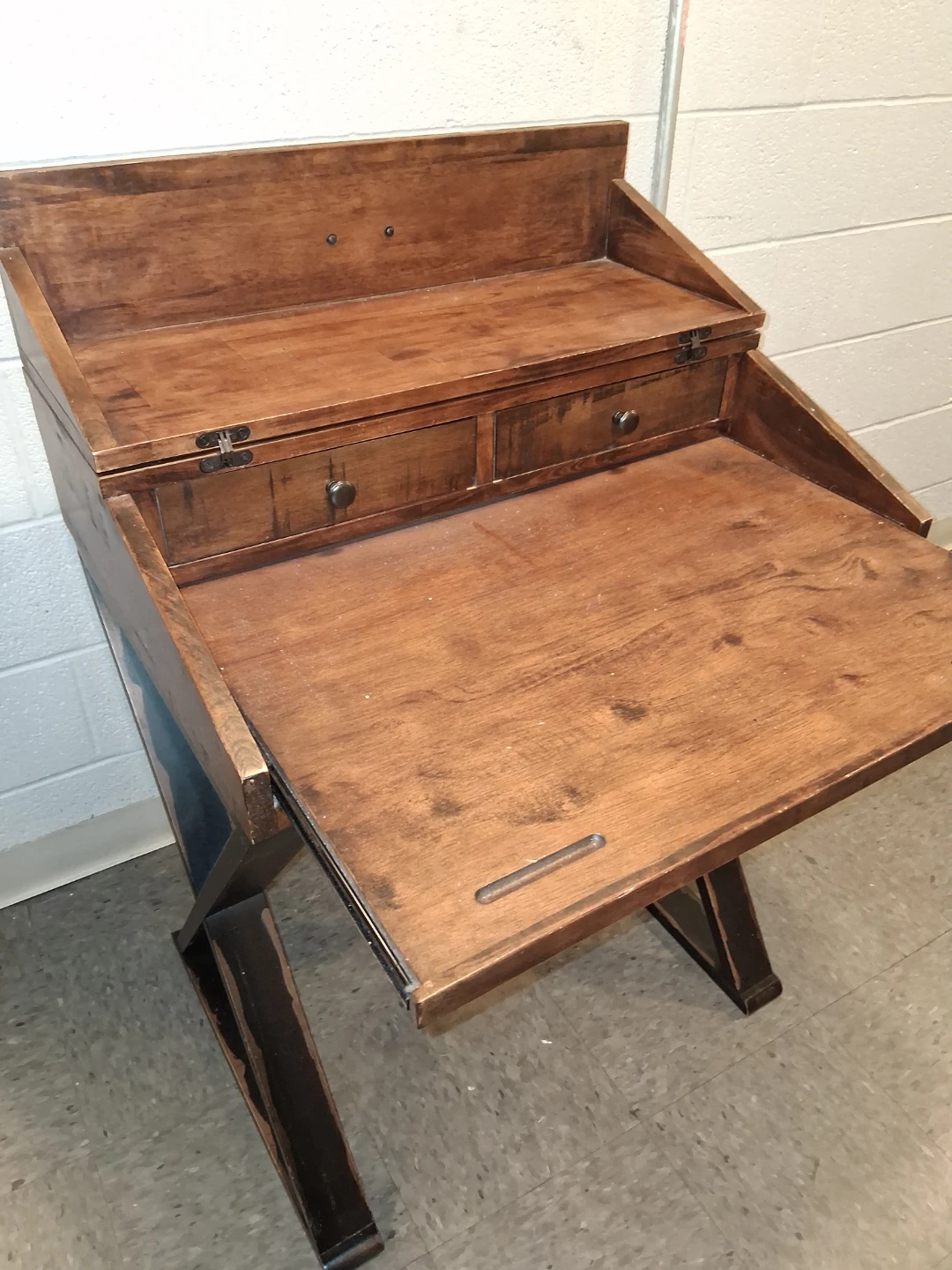 Distressed Antique Cognac and Black Wood Secretary Desk - photo 5