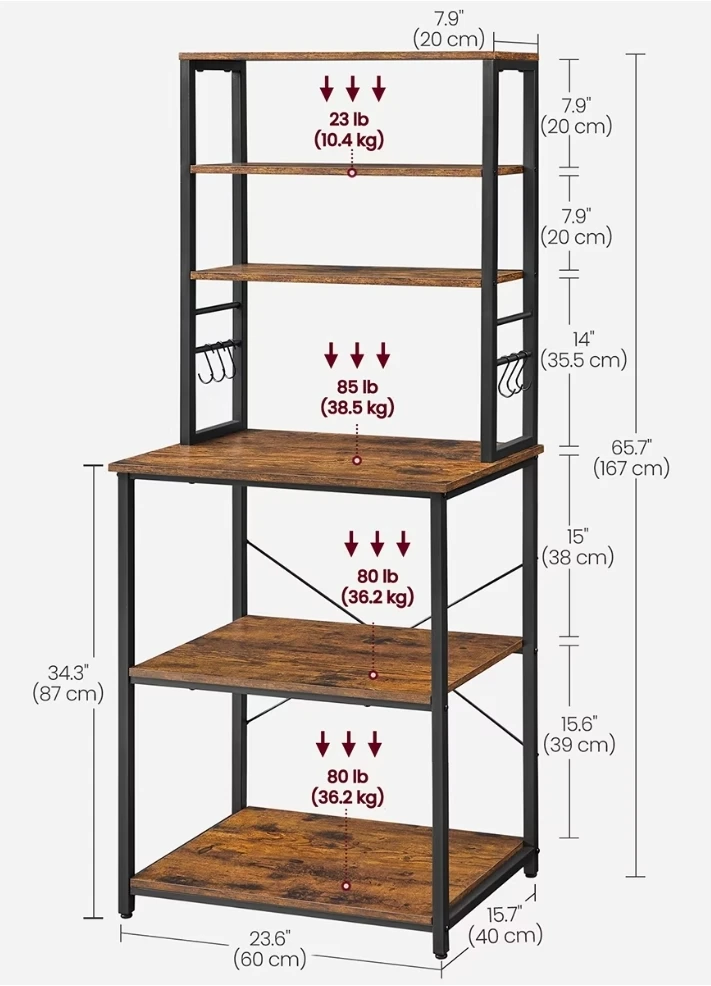 VASAGLE Bakers Rack with Microwave Stand - photo 3