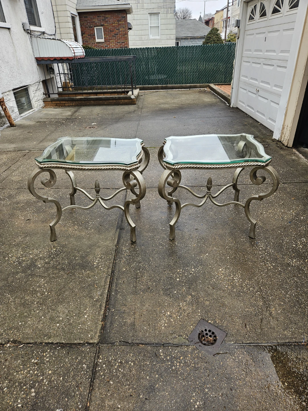 2 beautiful iron and glasstop end tables