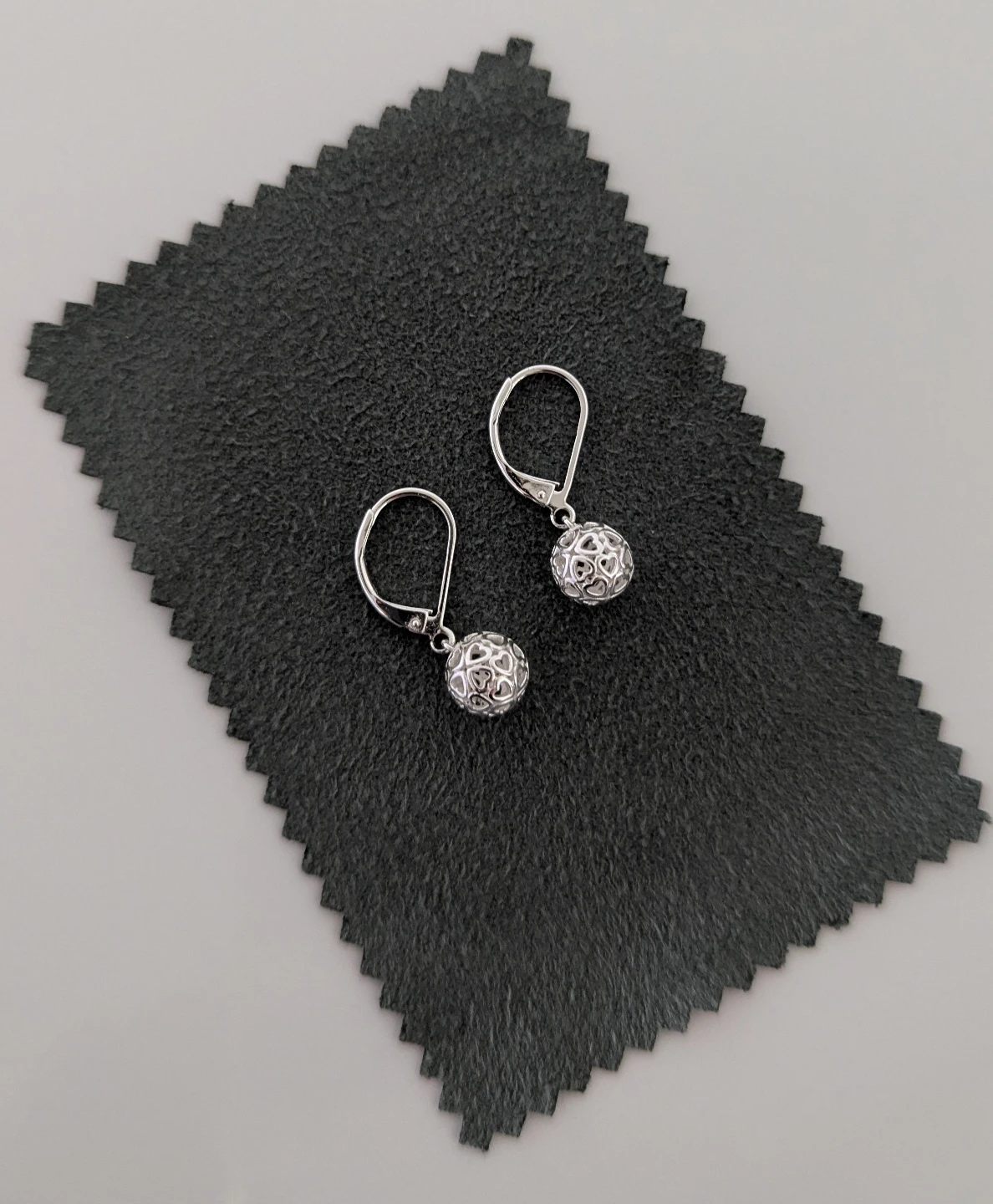 Solid 925 Sterling Silver Filigree Heart Ball Drop Earrings - photo 4