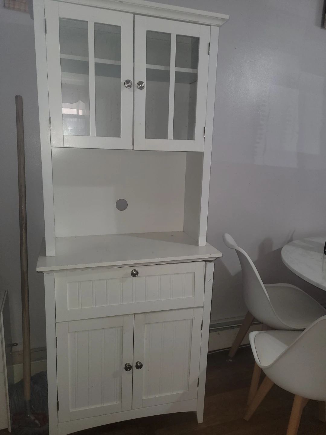 White Kitchen Hutch with Glass Doors