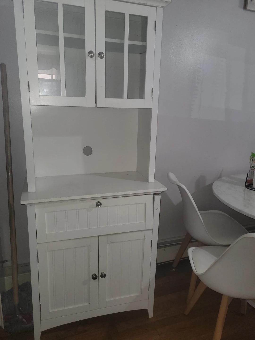 White Kitchen Hutch with Glass Doors - photo 3