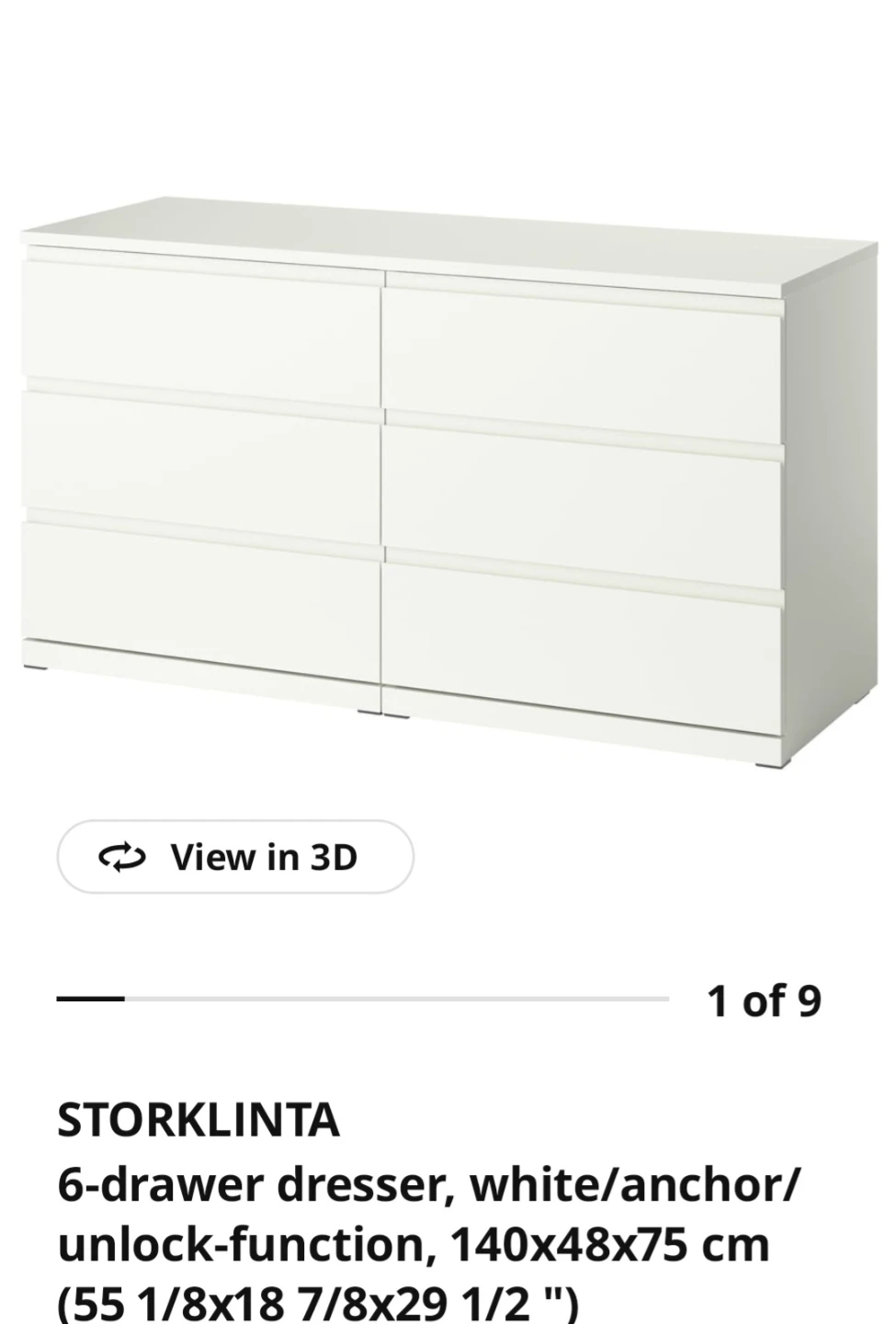 Brand new three days old, STORKLINTA 6-drawer dresser,white.