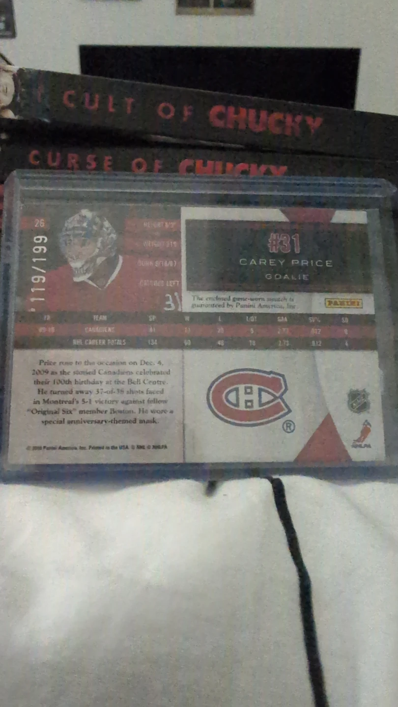 Carey Price Montreal Canadiens Game Worn Jersey Hockey Card - photo 2