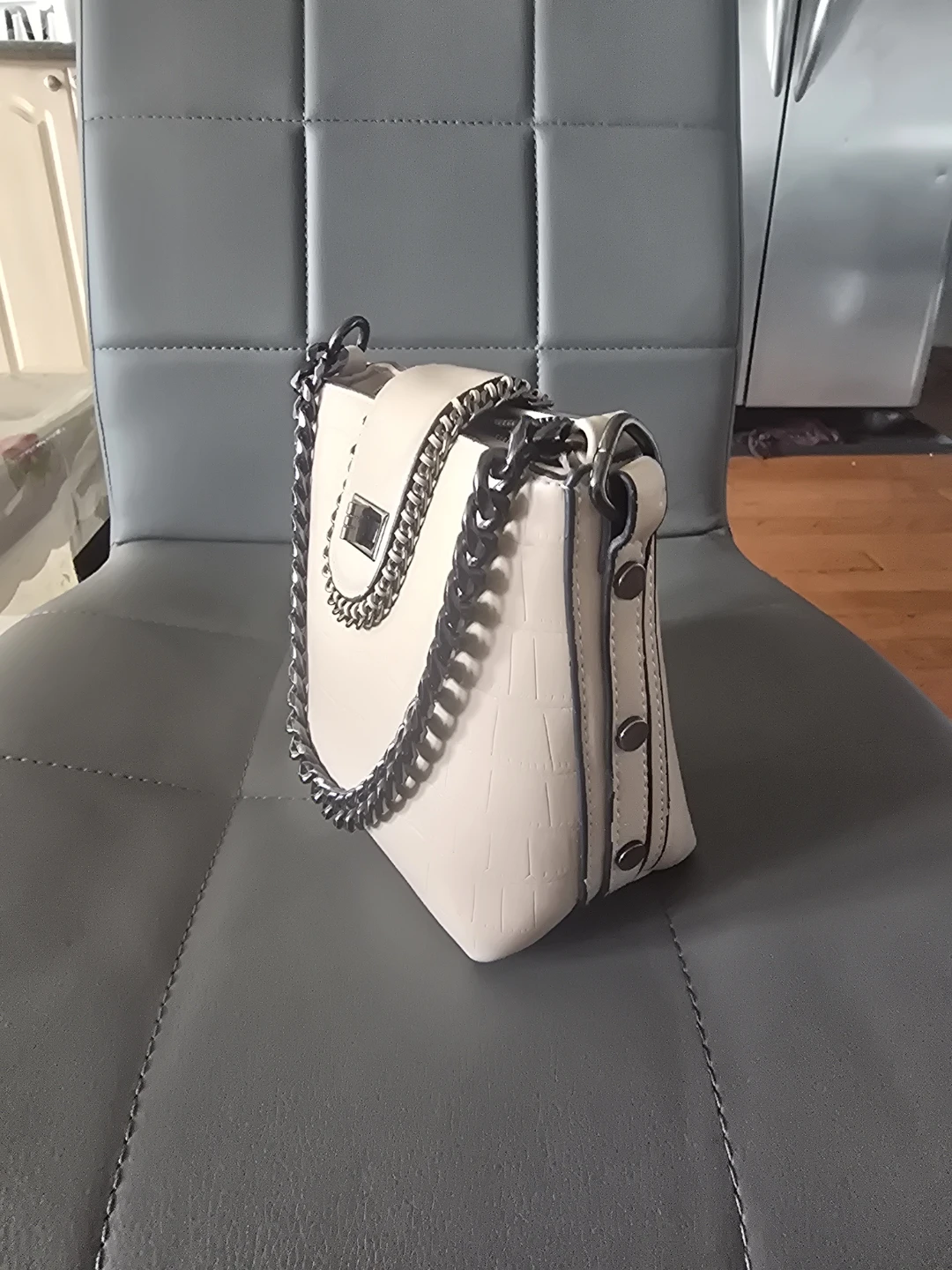 Beige Faux Crocodile Bag with Chain Strap - photo 2