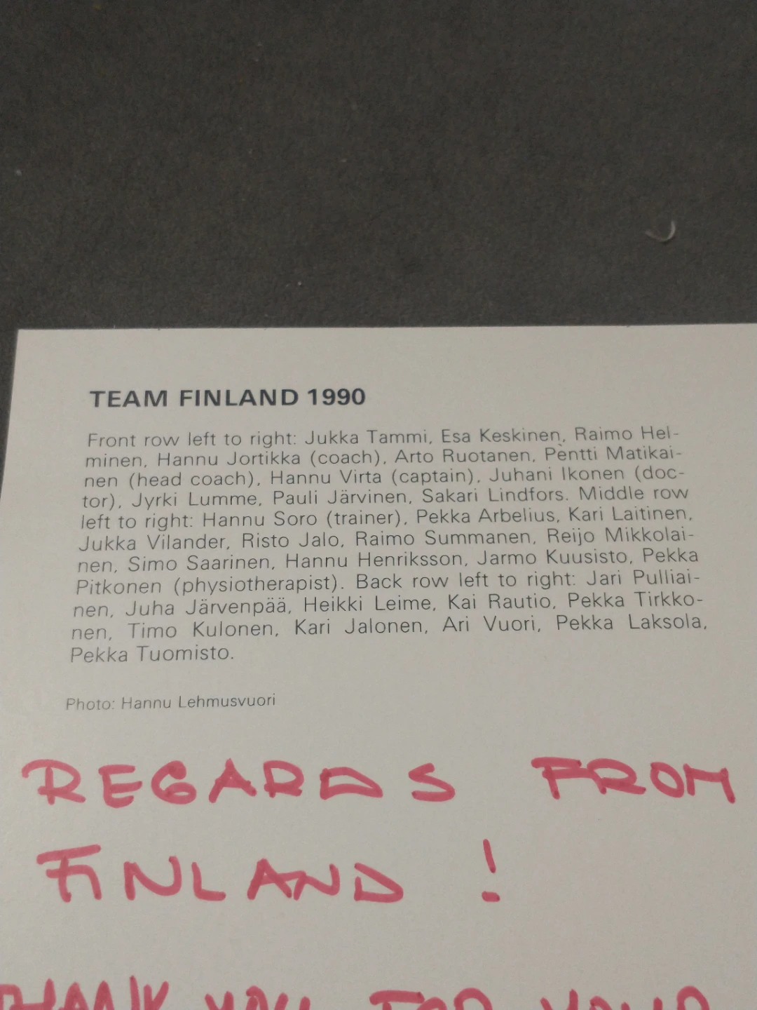 Team Finland 1990 World Hockey Championships Team Postcard - photo 4