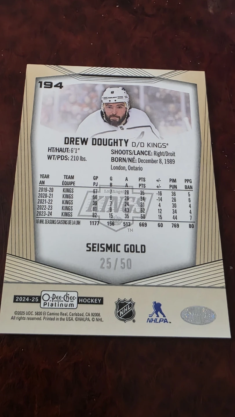 O-Pee-Chee Platinum Drew Doughty Seismic Gold 25/50 - photo 2
