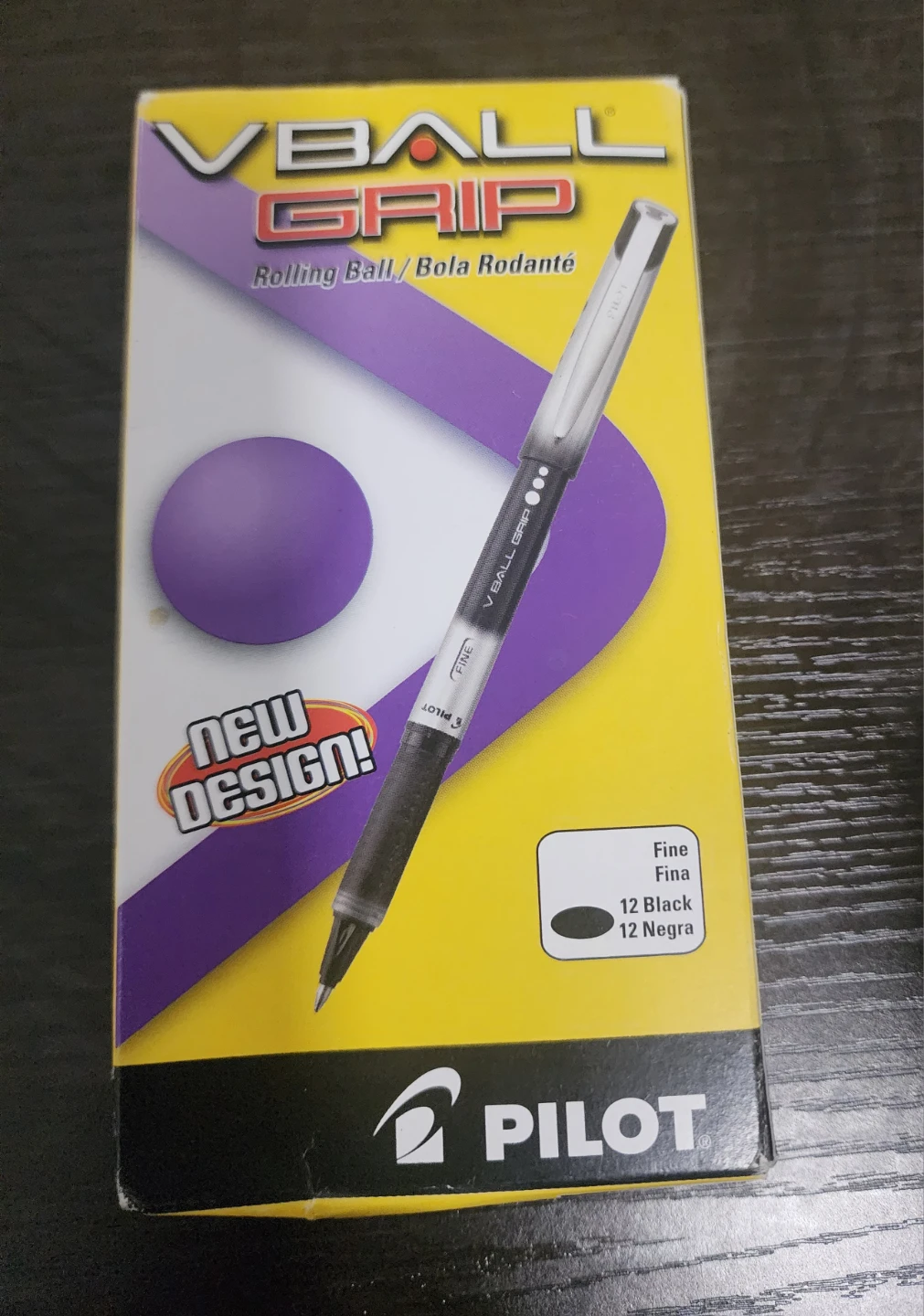 Pilot VBall Grip Rolling Ball Pens - Black, Fine Point (12 Pack)