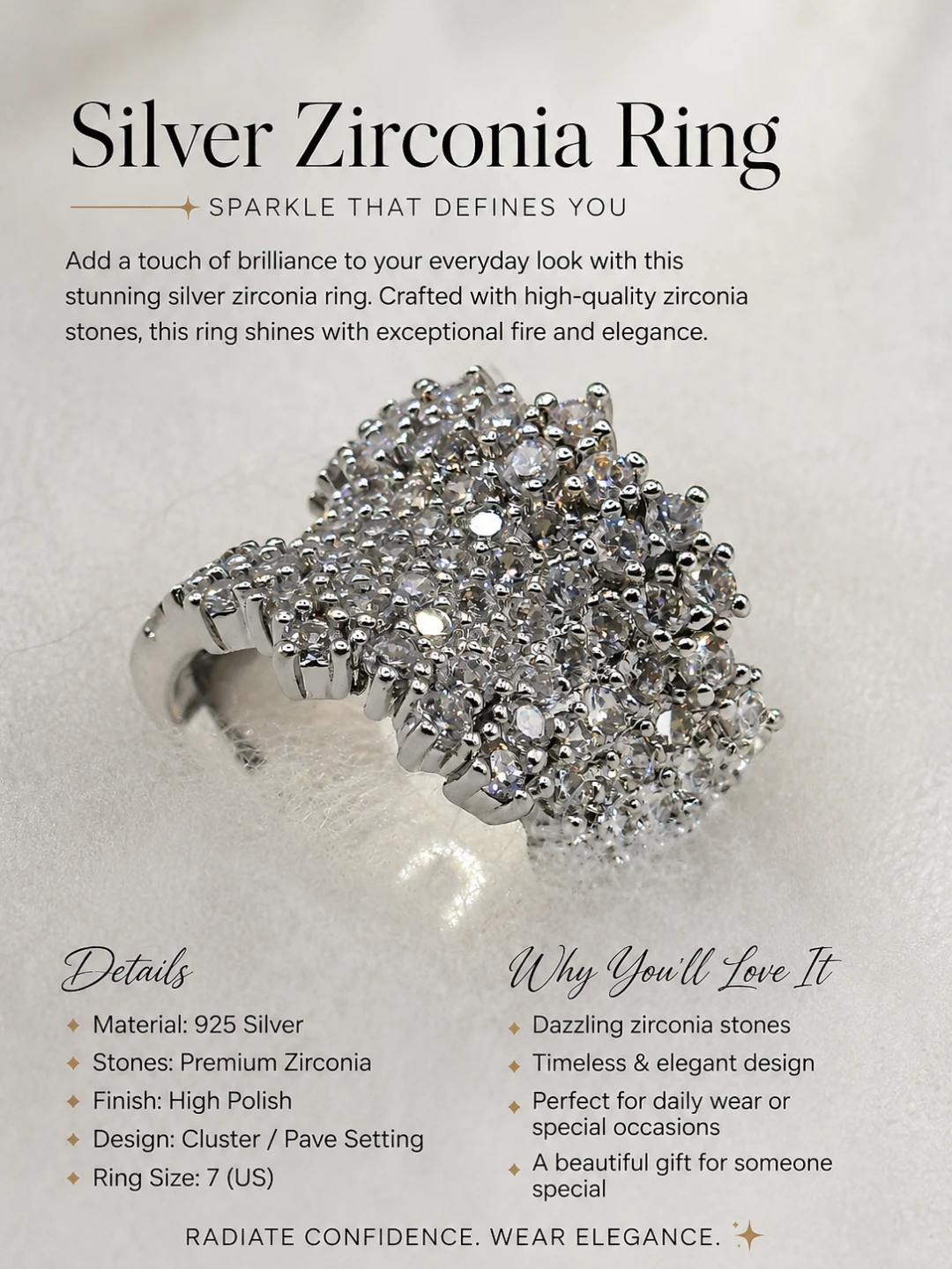 Silver Zirconia Ring Size 7 (US)