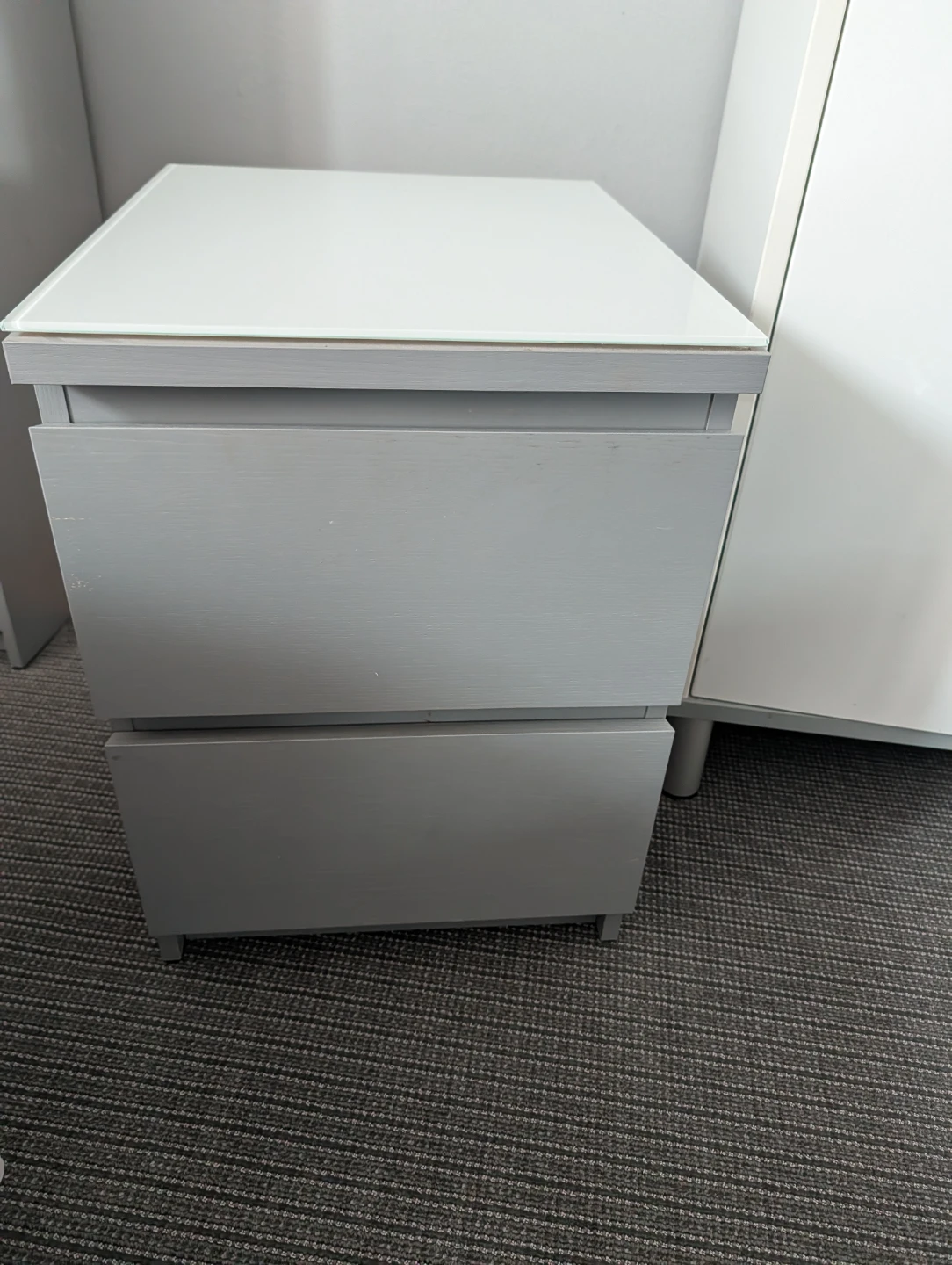 Grey 2-Drawer Nightstand with Glass Top